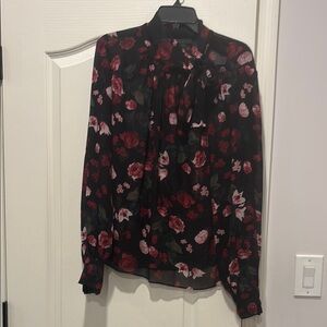 Floral Silk  Black and Red Women's Top